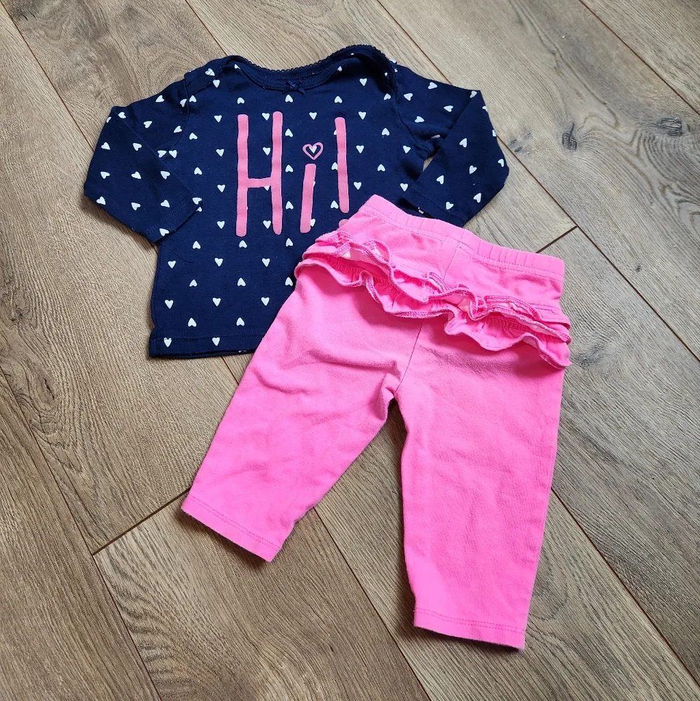 Navy Heart Top and Pink Ruffle Pants Outfit
